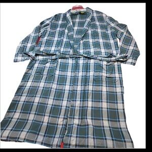 GREEN BLUE Gray PLAID Long robe vintage RAYON ACETATE, Pockets, Tie Belt mens XL